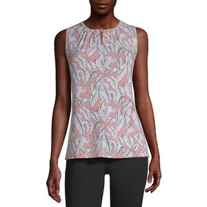 Liz Claiborne Leaf Print Sleeveless Blouse - Pink and White